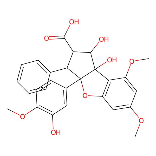 2D Structure of 1,8b-dihydroxy-3a-(3-hydroxy-4-methoxyphenyl)-6,8-dimethoxy-3-phenyl-2,3-dihydro-1H-cyclopenta[b][1]benzofuran-2-carboxylic acid