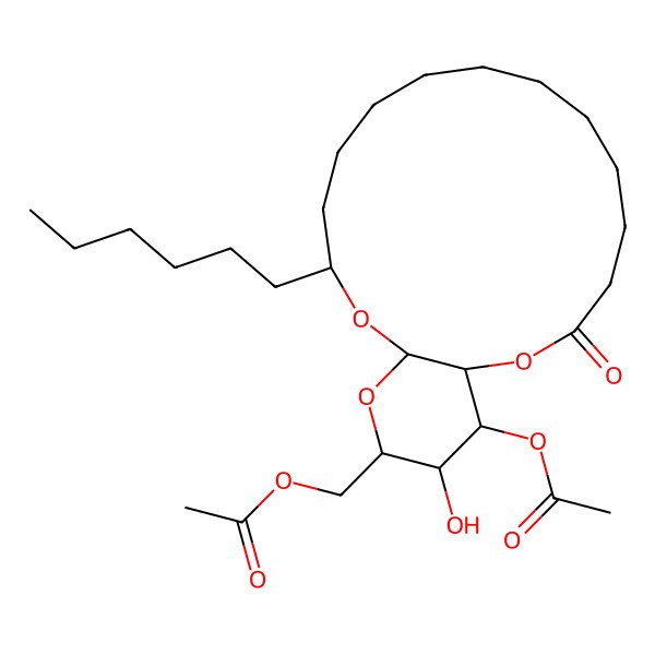 2D Structure of [(1R,14R,16R,18R,19R,20S)-20-acetyloxy-14-hexyl-19-hydroxy-3-oxo-2,15,17-trioxabicyclo[14.4.0]icosan-18-yl]methyl acetate