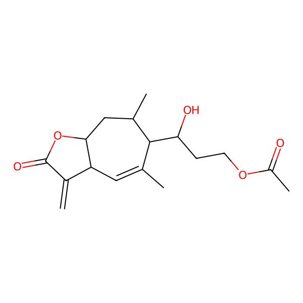 2D Structure of [3-(5,7-dimethyl-3-methylidene-2-oxo-6,7,8,8a-tetrahydro-3aH-cyclohepta[b]furan-6-yl)-3-hydroxypropyl] acetate