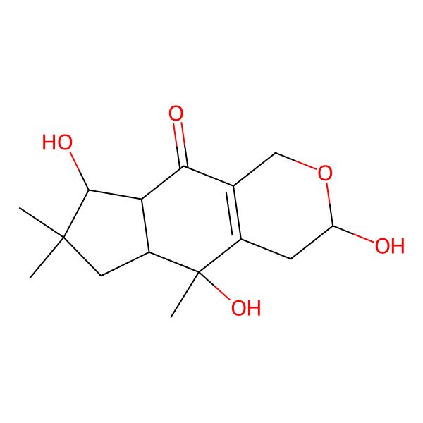 2D Structure of 3,5,8-trihydroxy-5,7,7-trimethyl-3,4,5a,6,8,8a-hexahydro-1H-cyclopenta[g]isochromen-9-one