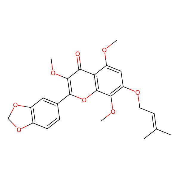 2D Structure of 3,5,8-Trimethoxy-3',4'-methylenedioxy-7-prenyloxyflavone 2D Structure of 3,5,8-Trimethoxy-3',4'-methylenedioxy-7-prenyloxyflavone