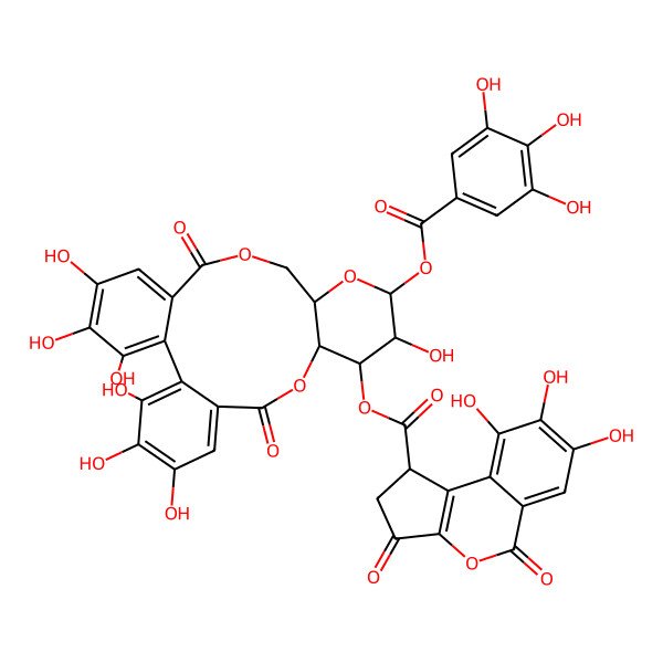 2D Structure of [(10R,11R,12R,13S,15R)-3,4,5,12,21,22,23-heptahydroxy-8,18-dioxo-13-(3,4,5-trihydroxybenzoyl)oxy-9,14,17-trioxatetracyclo[17.4.0.02,7.010,15]tricosa-1(23),2,4,6,19,21-hexaen-11-yl] (1S)-7,8,9-trihydroxy-3,5-dioxo-1,2-dihydrocyclopenta[c]isochromene-1-carboxylate