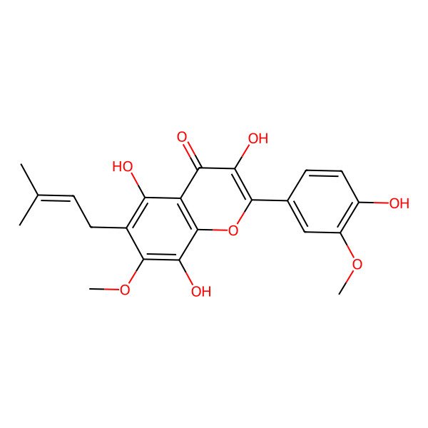 2D Structure of 3,5,8,4'-Tetrahydroxy-7,3'-dimethoxy-6-(3-methylbut-2''-enyl)flavone