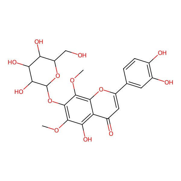 2D Structure of 2-(3,4-dihydroxyphenyl)-5-hydroxy-6,8-dimethoxy-7-[(2S,3R,4S,5S,6S)-3,4,5-trihydroxy-6-(hydroxymethyl)oxan-2-yl]oxychromen-4-one