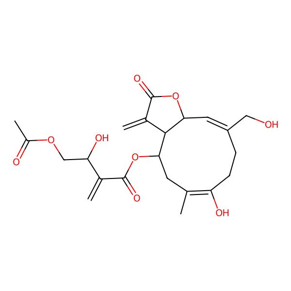 2D Structure of [7-Hydroxy-10-(hydroxymethyl)-6-methyl-3-methylidene-2-oxo-3a,4,5,8,9,11a-hexahydrocyclodeca[b]furan-4-yl] 4-acetyloxy-3-hydroxy-2-methylidenebutanoate