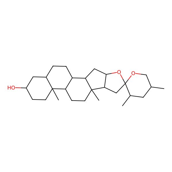 2D Structure of 3',5',9,13-Tetramethylspiro[5-oxapentacyclo[10.8.0.02,9.04,8.013,18]icosane-6,2'-oxane]-16-ol