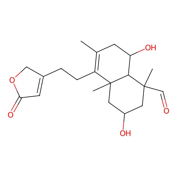 2D Structure of (1S,3R,4aS,8S,8aR)-3,8-dihydroxy-1,4a,6-trimethyl-5-[2-(5-oxo-2H-furan-3-yl)ethyl]-2,3,4,7,8,8a-hexahydronaphthalene-1-carbaldehyde