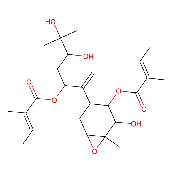 2D Structure of [4-[5,6-Dihydroxy-6-methyl-3-(2-methylbut-2-enoyloxy)hept-1-en-2-yl]-2-hydroxy-1-methyl-7-oxabicyclo[4.1.0]heptan-3-yl] 2-methylbut-2-enoate