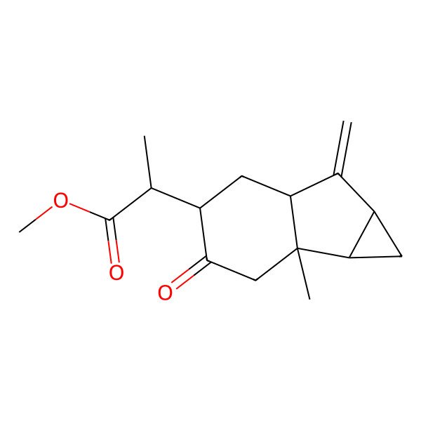 2D Structure of methyl (2R)-2-[(1aR,1bS,4R,5aR,6aS)-1b-methyl-6-methylidene-3-oxo-1a,2,4,5,5a,6a-hexahydro-1H-cyclopropa[a]inden-4-yl]propanoate