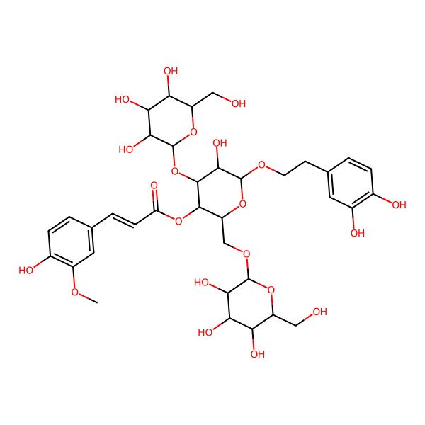 2D Structure of [6-[2-(3,4-Dihydroxyphenyl)ethoxy]-5-hydroxy-4-[3,4,5-trihydroxy-6-(hydroxymethyl)oxan-2-yl]oxy-2-[[3,4,5-trihydroxy-6-(hydroxymethyl)oxan-2-yl]oxymethyl]oxan-3-yl] 3-(4-hydroxy-3-methoxyphenyl)prop-2-enoate