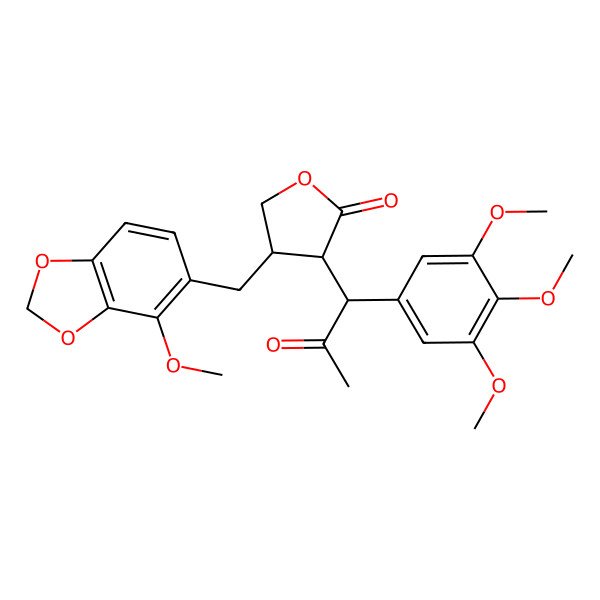 2D Structure of (3S,4R)-4-[(4-methoxy-1,3-benzodioxol-5-yl)methyl]-3-[(1S)-2-oxo-1-(3,4,5-trimethoxyphenyl)propyl]oxolan-2-one