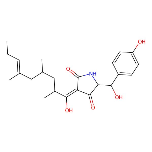 2D Structure of 5-[Hydroxy-(4-hydroxyphenyl)methyl]-3-(1-hydroxy-2,4,6-trimethylnon-6-enylidene)pyrrolidine-2,4-dione