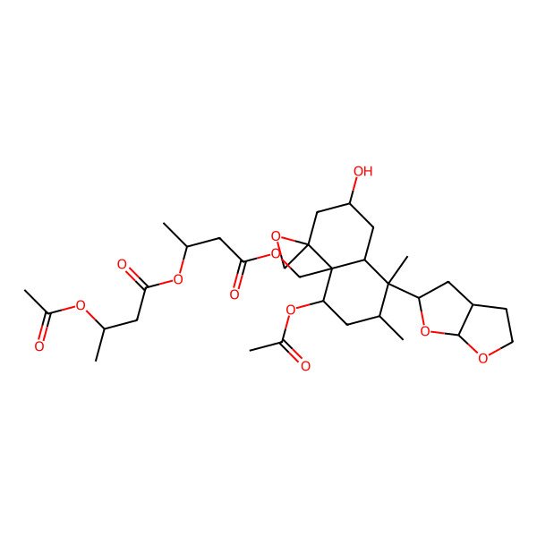 2D Structure of [4-[[8-(2,3,3a,4,5,6a-hexahydrofuro[2,3-b]furan-5-yl)-5-acetyloxy-2-hydroxy-7,8-dimethylspiro[2,3,5,6,7,8a-hexahydro-1H-naphthalene-4,2'-oxirane]-4a-yl]methoxy]-4-oxobutan-2-yl] 3-acetyloxybutanoate