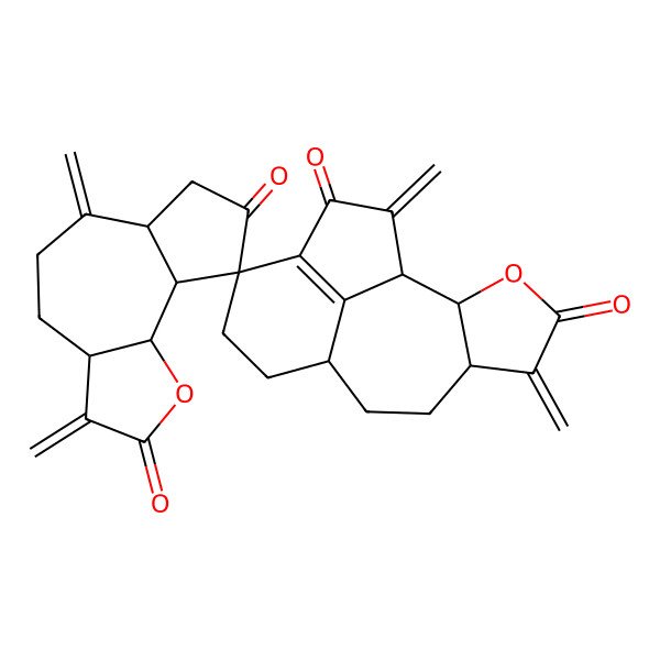 2D Structure of (1S,2S,3'aS,6S,6'aR,9R,9'aR,9'bS,12R)-3',5,6',15-tetramethylidenespiro[3-oxatetracyclo[7.6.1.02,6.013,16]hexadec-13(16)-ene-12,9'-4,5,6a,7,9a,9b-hexahydro-3aH-azuleno[4,5-b]furan]-2',4,8',14-tetrone