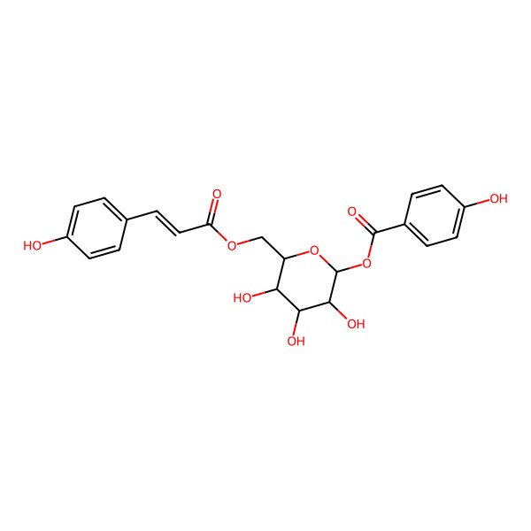 2D Structure of [(2S,3R,4S,5S,6R)-3,4,5-trihydroxy-6-[[(E)-3-(4-hydroxyphenyl)prop-2-enoyl]oxymethyl]oxan-2-yl] 4-hydroxybenzoate