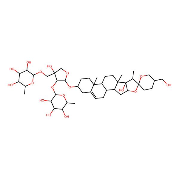 2D Structure of 2-[[3-Hydroxy-5-[8-hydroxy-5'-(hydroxymethyl)-7,9,13-trimethylspiro[5-oxapentacyclo[10.8.0.02,9.04,8.013,18]icos-18-ene-6,2'-oxane]-16-yl]oxy-4-(3,4,5-trihydroxy-6-methyloxan-2-yl)oxyoxolan-3-yl]methoxy]-6-methyloxane-3,4,5-triol