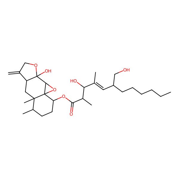 2D Structure of [(1R,3S,4R,8S,10R,11S,14R)-4-hydroxy-10,11-dimethyl-7-methylidene-2,5-dioxatetracyclo[8.4.0.01,3.04,8]tetradecan-14-yl] (E,2R,3S,6R)-3-hydroxy-6-(hydroxymethyl)-2,4-dimethyldodec-4-enoate