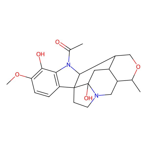2D Structure of 1-[(4S,12S,13R,16R,17S,18R,20R)-9,20-dihydroxy-8-methoxy-16-methyl-15-oxa-1,11-diazahexacyclo[15.3.1.04,12.04,20.05,10.013,18]henicosa-5(10),6,8-trien-11-yl]ethanone