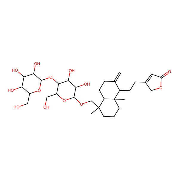 2D Structure of 3-[2-[5-[[3,4-dihydroxy-6-(hydroxymethyl)-5-[3,4,5-trihydroxy-6-(hydroxymethyl)oxan-2-yl]oxyoxan-2-yl]oxymethyl]-5,8a-dimethyl-2-methylidene-3,4,4a,6,7,8-hexahydro-1H-naphthalen-1-yl]ethyl]-2H-furan-5-one