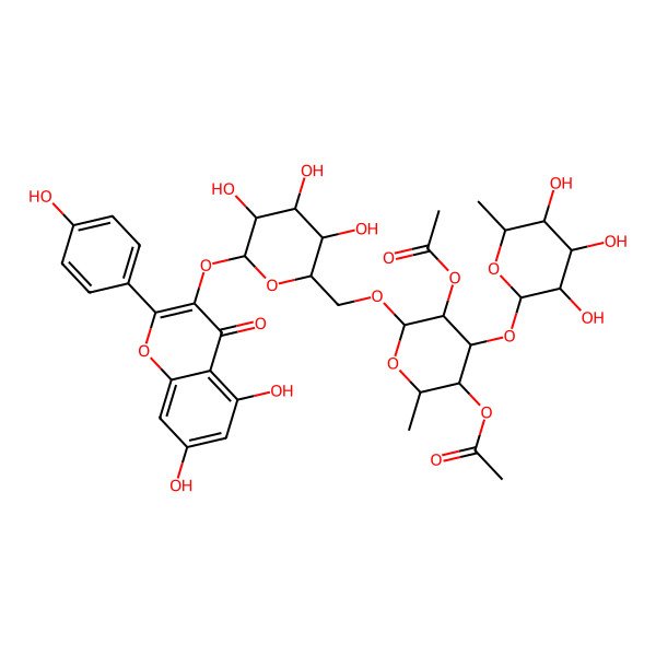 2D Structure of [(2S,3S,4R,5R,6R)-5-acetyloxy-6-[[(2R,3S,4S,5R,6S)-6-[5,7-dihydroxy-2-(4-hydroxyphenyl)-4-oxochromen-3-yl]oxy-3,4,5-trihydroxyoxan-2-yl]methoxy]-2-methyl-4-[(2S,3R,4R,5R,6S)-3,4,5-trihydroxy-6-methyloxan-2-yl]oxyoxan-3-yl] acetate