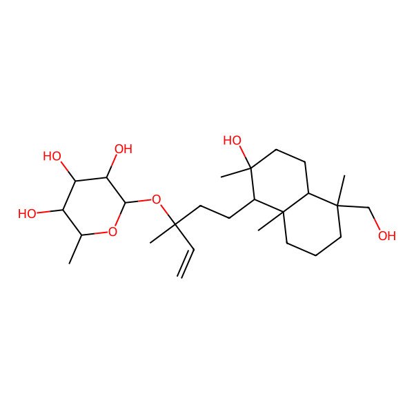 2D Structure of (2S,3R,4R,5R,6S)-2-[(3S)-5-[(1S,2R,4aS,5R,8aR)-2-hydroxy-5-(hydroxymethyl)-2,5,8a-trimethyl-3,4,4a,6,7,8-hexahydro-1H-naphthalen-1-yl]-3-methylpent-1-en-3-yl]oxy-6-methyloxane-3,4,5-triol