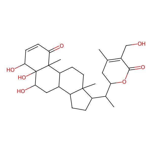 2D Structure of 5-(hydroxymethyl)-4-methyl-2-[1-(4,5,6-trihydroxy-10,13-dimethyl-1-oxo-6,7,8,9,11,12,14,15,16,17-decahydro-4H-cyclopenta[a]phenanthren-17-yl)ethyl]-2,3-dihydropyran-6-one