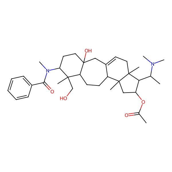 2D Structure of [6-[Benzoyl(methyl)amino]-15-[1-(dimethylamino)ethyl]-3-hydroxy-7-(hydroxymethyl)-7,12,16-trimethyl-14-tetracyclo[9.7.0.03,8.012,16]octadec-1(18)-enyl] acetate