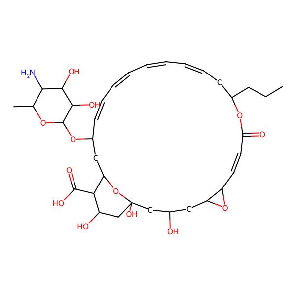 2D Structure of 22-(5-Amino-3,4-dihydroxy-6-methyloxan-2-yl)oxy-1,3,26-trihydroxy-10-oxo-12-propyl-6,11,28-trioxatricyclo[22.3.1.05,7]octacosa-8,14,16,18,20-pentaene-25-carboxylic acid