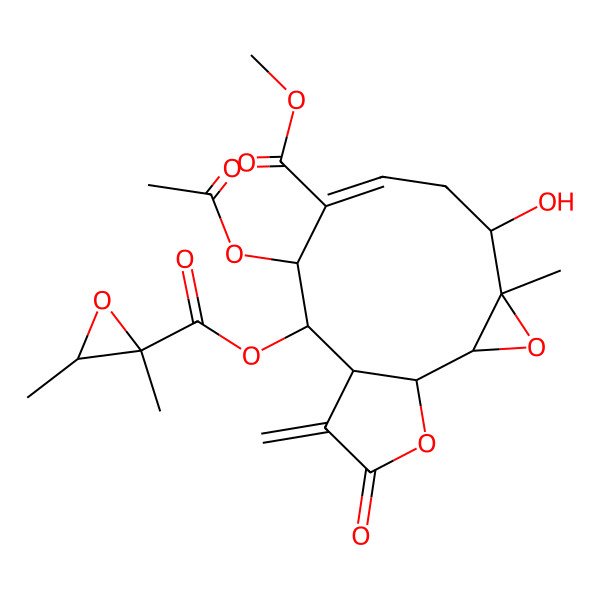 2D Structure of Methyl 9-acetyloxy-10-(2,3-dimethyloxirane-2-carbonyl)oxy-5-hydroxy-4-methyl-12-methylidene-13-oxo-3,14-dioxatricyclo[9.3.0.02,4]tetradec-7-ene-8-carboxylate