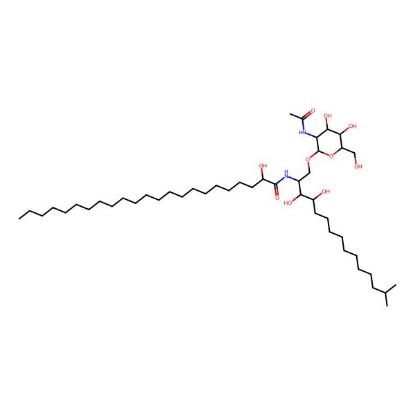 2D Structure of (2R)-N-[(2S,3S,4R)-1-[(2R,3R,4R,5S,6R)-3-acetamido-4,5-dihydroxy-6-(hydroxymethyl)oxan-2-yl]oxy-3,4-dihydroxy-14-methylpentadecan-2-yl]-2-hydroxytricosanamide