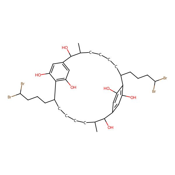 2D Structure of 8,19-Bis(4,4-dibromobutyl)-3,14-dimethyltricyclo[18.2.2.29,12]hexacosa-1(22),9,11,20,23,25-hexaene-2,10,13,21,24,26-hexol