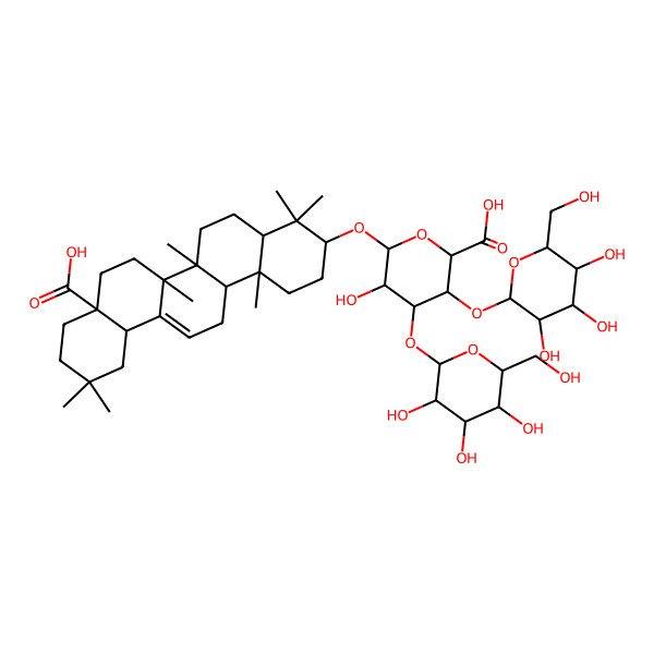 2D Structure of I(2)-D-Glucopyranosiduronic acid, (3I(2))-17-carboxy-28-norolean-12-en-3-yl O-I(2)-D-galactopyranosyl-(1a3)-O-[I(2)-D-glucopyranosyl-(1a4)]-