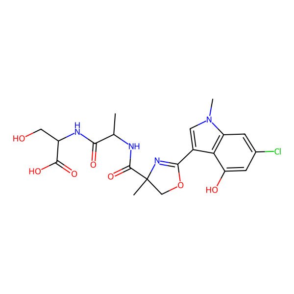 2D Structure of 2-[2-[[2-(6-chloro-4-hydroxy-1-methylindol-3-yl)-4-methyl-5H-1,3-oxazole-4-carbonyl]amino]propanoylamino]-3-hydroxypropanoic acid