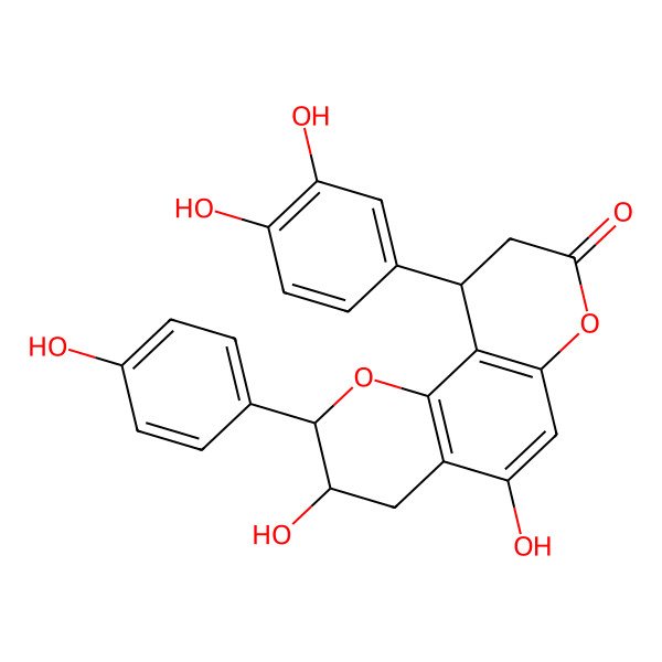 2D Structure of (2R,3R,10R)-10-(3,4-dihydroxyphenyl)-3,5-dihydroxy-2-(4-hydroxyphenyl)-3,4,9,10-tetrahydro-2H-pyrano[2,3-f]chromen-8-one