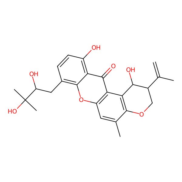 2D Structure of 8-(2,3-dihydroxy-3-methylbutyl)-1,11-dihydroxy-5-methyl-2-prop-1-en-2-yl-2,3-dihydro-1H-pyrano[3,2-a]xanthen-12-one
