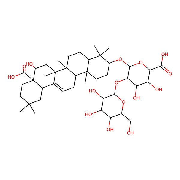 2D Structure of 6-[(8a-Carboxy-8-hydroxy-4,4,6a,6b,11,11,14b-heptamethyl-1,2,3,4a,5,6,7,8,9,10,12,12a,14,14a-tetradecahydropicen-3-yl)oxy]-3,4-dihydroxy-5-[3,4,5-trihydroxy-6-(hydroxymethyl)oxan-2-yl]oxyoxane-2-carboxylic acid