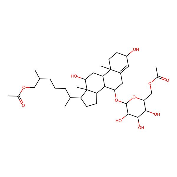 2D Structure of [(2R,3R,4S,5R,6R)-6-[[(3R,7R,8R,9S,10R,12S,13R,14S,17R)-17-[(2R,6R)-7-acetyloxy-6-methylheptan-2-yl]-3,12-dihydroxy-10,13-dimethyl-2,3,6,7,8,9,11,12,14,15,16,17-dodecahydro-1H-cyclopenta[a]phenanthren-7-yl]oxy]-3,4,5-trihydroxyoxan-2-yl]methyl acetate