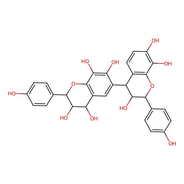 2D Structure of (2R,3S,4R)-2-(4-hydroxyphenyl)-6-[(2S,3R,4R)-3,7,8-trihydroxy-2-(4-hydroxyphenyl)-3,4-dihydro-2H-chromen-4-yl]-3,4-dihydro-2H-chromene-3,4,7,8-tetrol