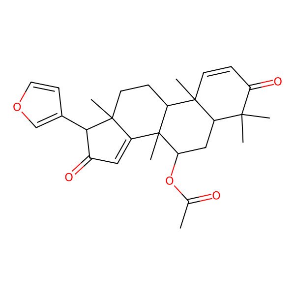 2D Structure of [17-(3-furyl)-4,4,8,10,13-pentamethyl-3,16-dioxo-6,7,9,11,12,17-hexahydro-5H-cyclopenta[a]phenanthren-7-yl] acetate
