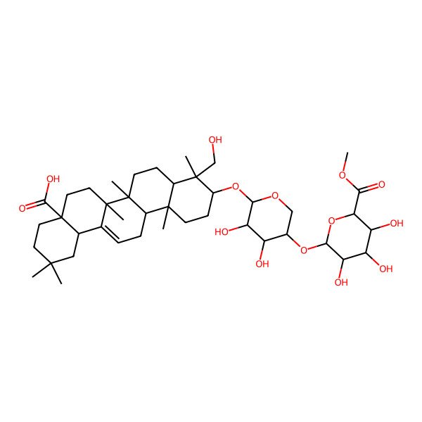 2D Structure of (4aS,6aR,6aS,6bR,8aR,9R,10S,12aR,14bS)-10-[(2S,3R,4R,5S)-3,4-dihydroxy-5-[(2R,3R,4S,5S,6S)-3,4,5-trihydroxy-6-methoxycarbonyloxan-2-yl]oxyoxan-2-yl]oxy-9-(hydroxymethyl)-2,2,6a,6b,9,12a-hexamethyl-1,3,4,5,6,6a,7,8,8a,10,11,12,13,14b-tetradecahydropicene-4a-carboxylic acid