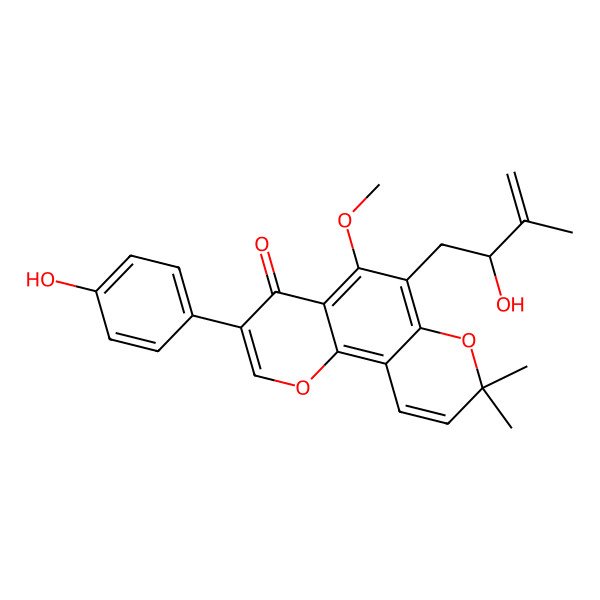 2D Structure of 6-(2-Hydroxy-3-methylbut-3-enyl)-3-(4-hydroxyphenyl)-5-methoxy-8,8-dimethylpyrano[2,3-h]chromen-4-one