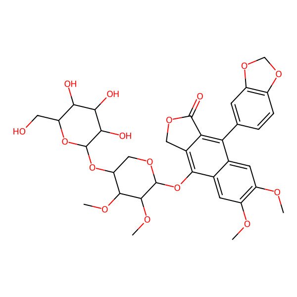2D Structure of 9-(1,3-benzodioxol-5-yl)-4-[3,4-dimethoxy-5-[3,4,5-trihydroxy-6-(hydroxymethyl)oxan-2-yl]oxyoxan-2-yl]oxy-6,7-dimethoxy-3H-benzo[f][2]benzofuran-1-one