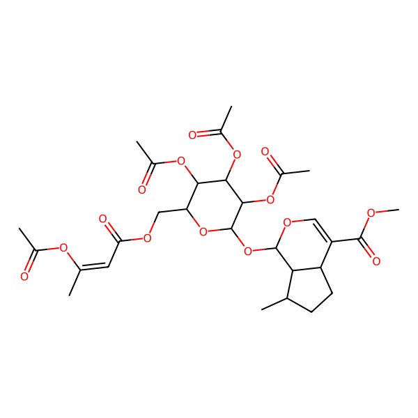 2D Structure of methyl (1R,4aR,7S,7aS)-7-methyl-1-[(2S,3R,4S,5R,6R)-3,4,5-triacetyloxy-6-[[(Z)-3-acetyloxybut-2-enoyl]oxymethyl]oxan-2-yl]oxy-1,4a,5,6,7,7a-hexahydrocyclopenta[c]pyran-4-carboxylate