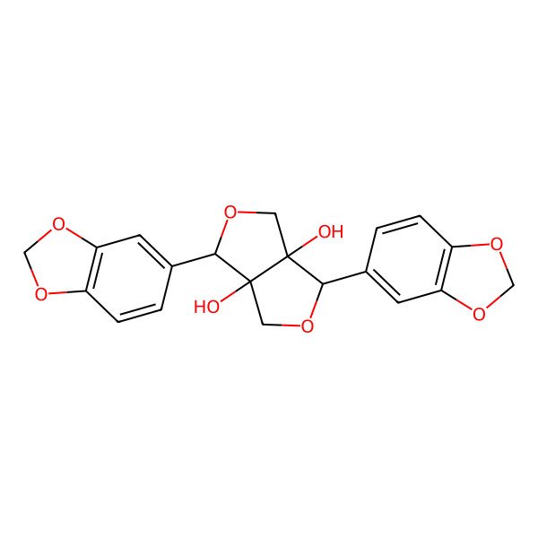 2D Structure of 3,6-Bis(1,3-benzodioxol-5-yl)-1,3,4,6-tetrahydrofuro[3,4-c]furan-3a,6a-diol