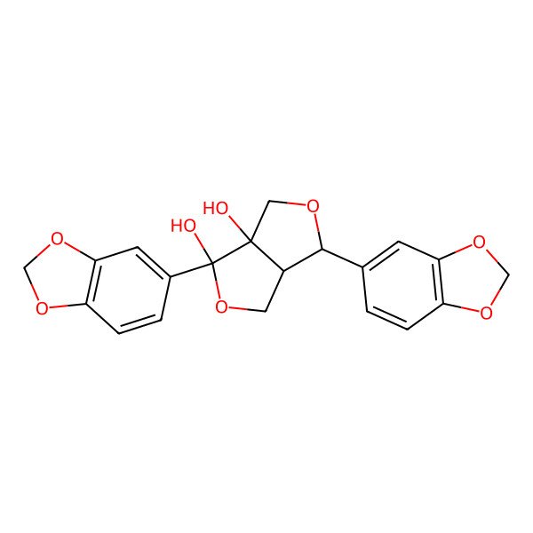 2D Structure of 3,6-Bis(1,3-benzodioxol-5-yl)-1,4,6,6a-tetrahydrofuro[3,4-c]furan-3,3a-diol