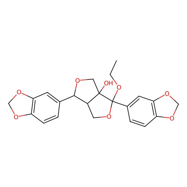 2D Structure of 3,6-Bis(1,3-benzodioxol-5-yl)-3-ethoxy-1,4,6,6a-tetrahydrofuro[3,4-c]furan-3a-ol