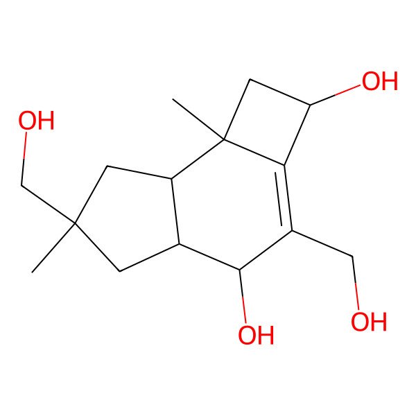 2D Structure of 3,6-bis(hydroxymethyl)-6,7b-dimethyl-2,4,4a,5,7,7a-hexahydro-1H-cyclobuta[e]indene-2,4-diol