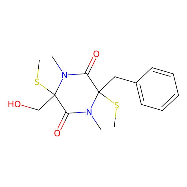 2D Structure of 2-Benzyl-1,4-dimethyl-5-hydroxymethyl 2,5-bis(methylthio)-3,6-diketopiperazine