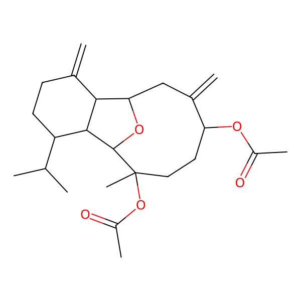 2D Structure of [(1R,2R,3R,7R,8R,11S,14R)-14-acetyloxy-14-methyl-6,10-dimethylidene-3-propan-2-yl-15-oxatricyclo[6.6.1.02,7]pentadecan-11-yl] acetate