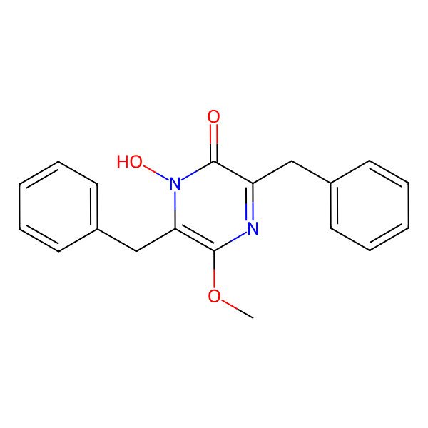 2D Structure of 3,6-Dibenzyl-1-hydroxy-5-methoxypyrazin-2-one